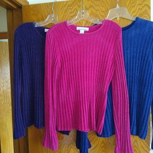 Jones New York Sport sweaters (3), fuchsia, cardinal blue, royal purple